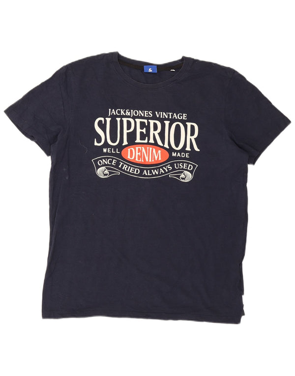 Jack & Jones T-Shirt Graphique Homme Grand Bleu Marine Coton