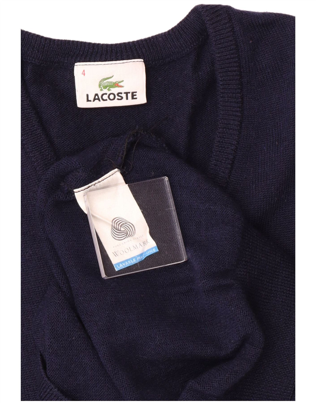 Lacoste Pull col V pour homme Taille 4 Laine bleu marine moyen