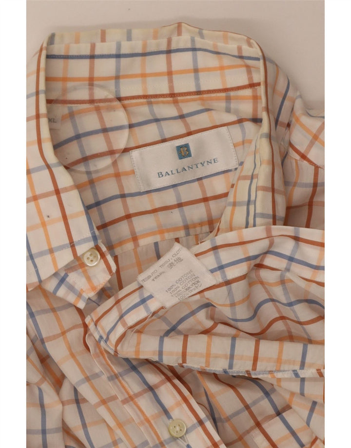 BALLANTYNE Mens Shirt XL Off White Check Cotton