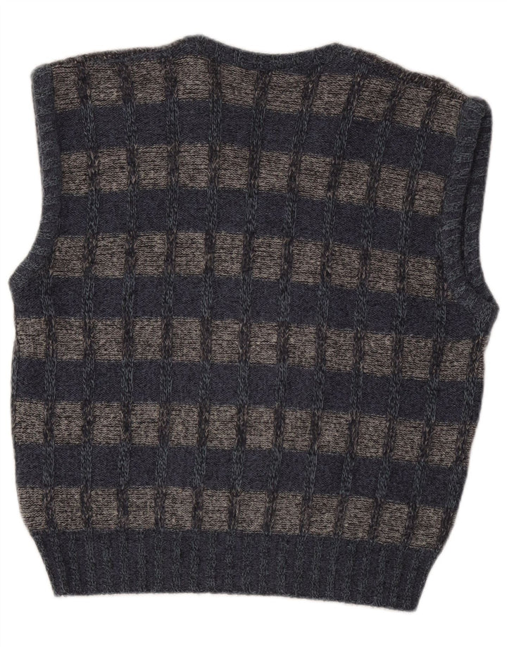 vintage Mens Vest Tank Top Petit Gris Check Acrylique