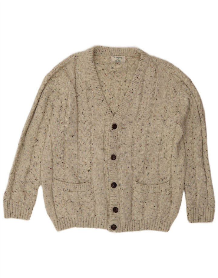 vintage Mens Cardigan Sweater Grande laine mouchetée beige
