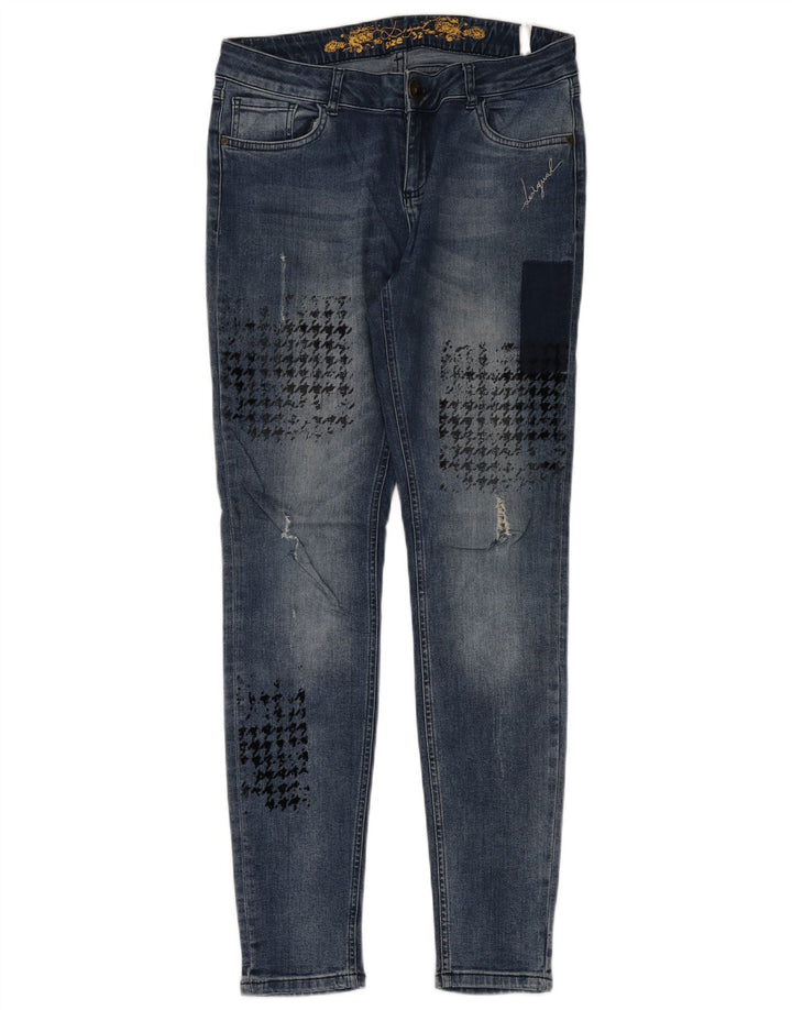DESIGUAL Jean skinny effet vieilli W32 L32 en coton pied-de-poule bleu pour femme