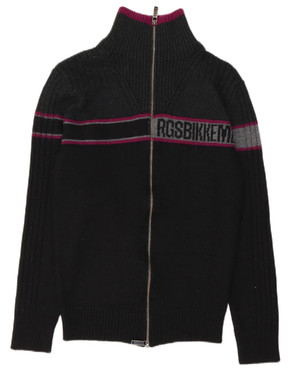 Bikkembergs Pull cardigan graphique pour femme UK 14 Medium Black Colourblock