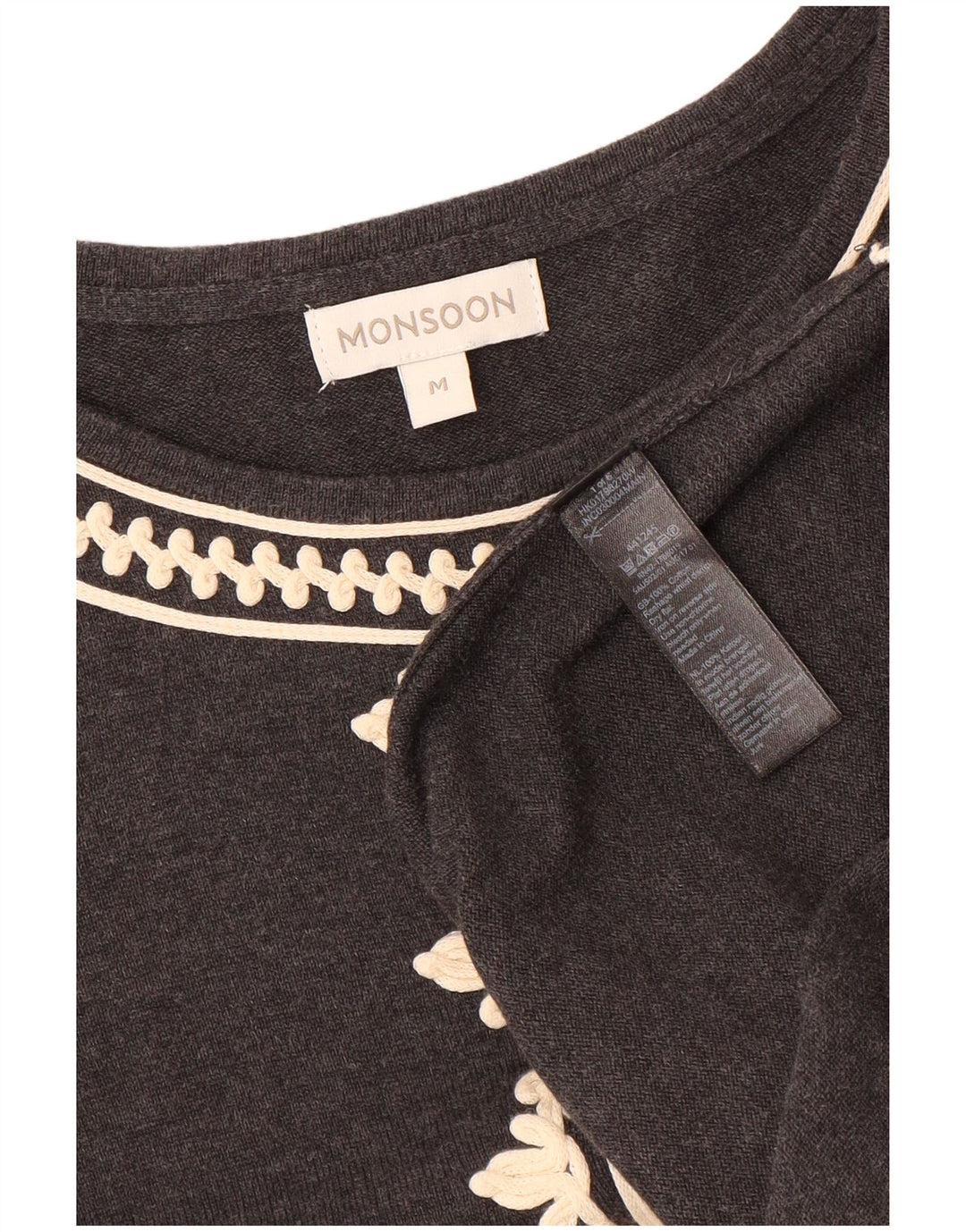 MONSOON Robe pull à manches 3/4 pour femme UK 12 Gris moyen Coton