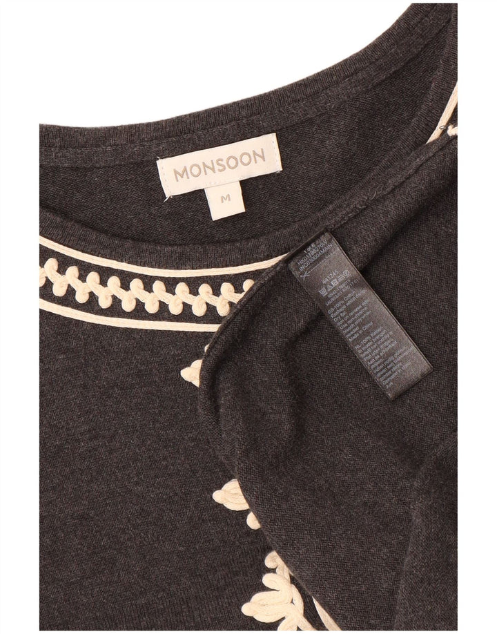 MONSOON Robe pull à manches 3/4 pour femme UK 12 Gris moyen Coton