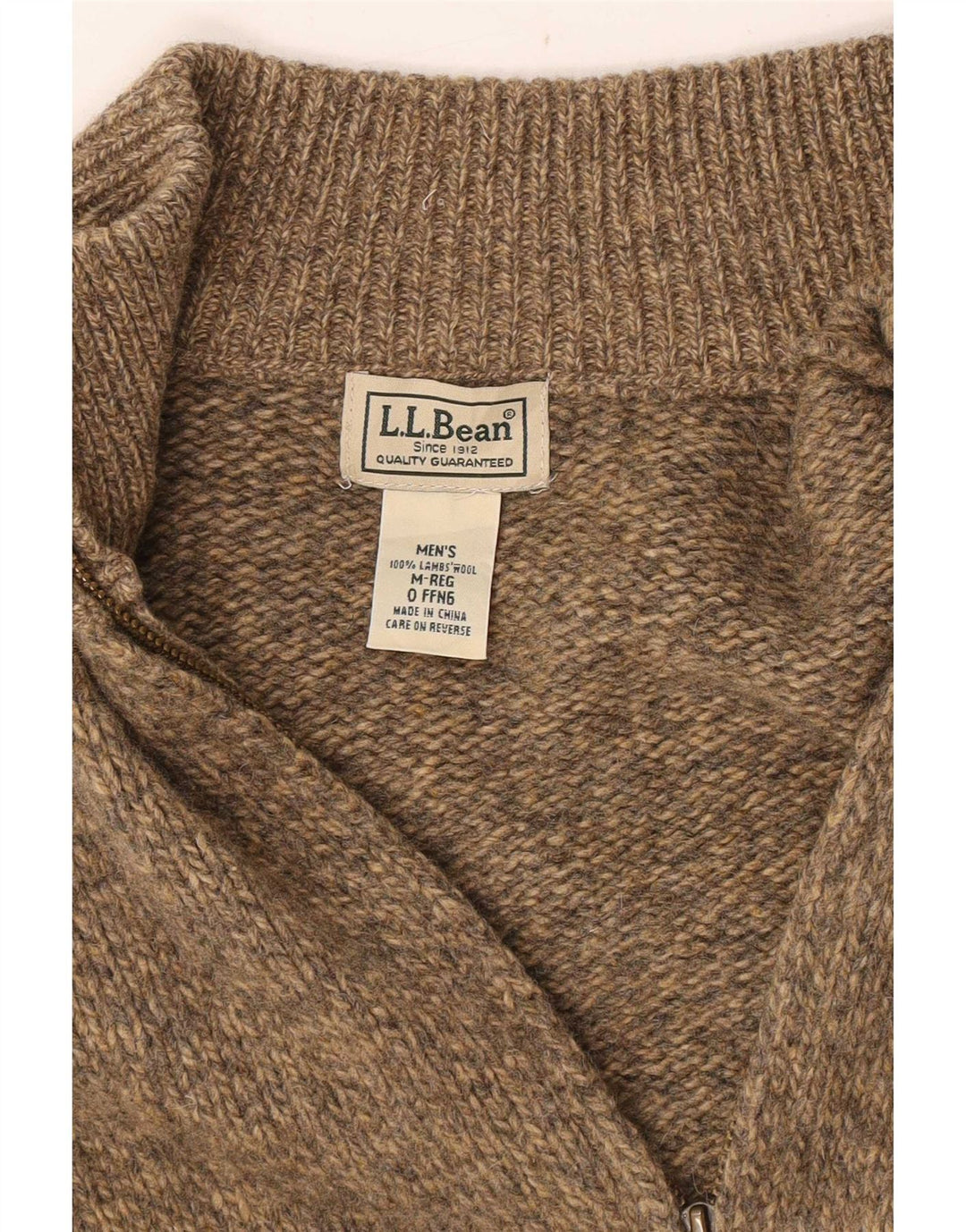 L.L.Bean Cardigan entièrement zippé pour homme en laine d'agneau mouchetée beige moyen