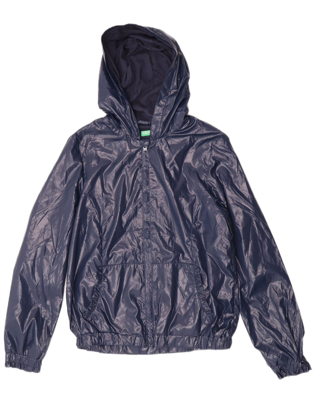 Benetton Veste de pluie à capuche fille 13-14 ans 3XL Bleu marine Polyester
