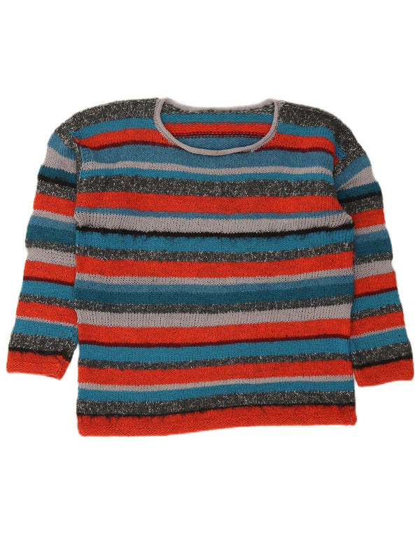 vintage Womens Boat Neck Jumper Sweater UK 14 Moyen Multicolore Rayé