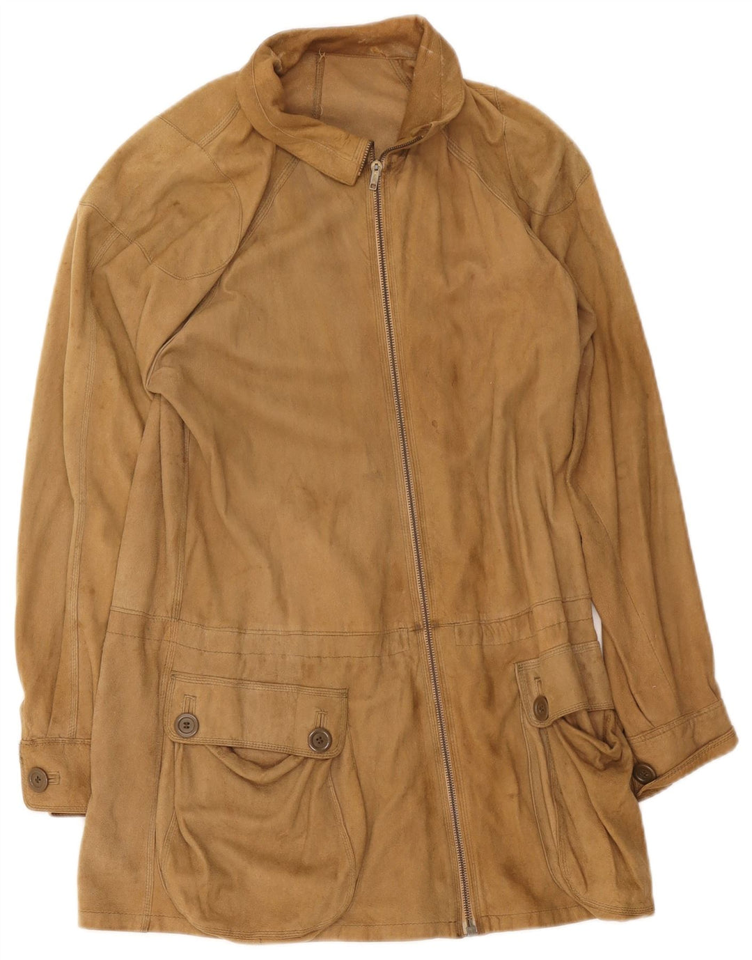 vintage Femmes Suède Pardessus UK 8 Petit Beige