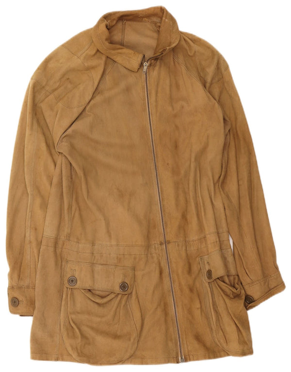 vintage Femmes Suède Pardessus UK 8 Petit Beige