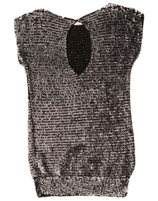 Mangano Robe moulante à paillettes pour femme UK 44 Laine argentée moyenne