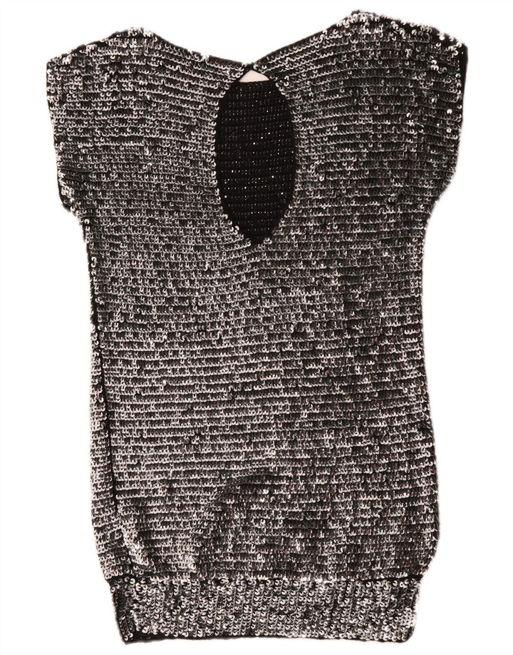 Mangano Robe moulante à paillettes pour femme UK 44 Laine argentée moyenne