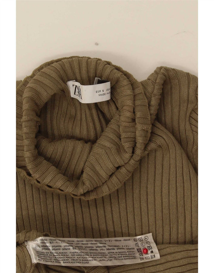Zara Femme Crop Top UK 8 Small Kaki Viscose