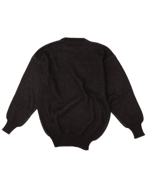 vintage Womens Crew Neck Jumper Pull UK 16 Grande laine colorblock noire