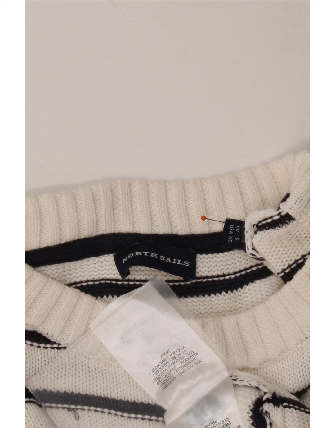 NORTH SAILS Pull à col rond pour femme UK 14, rayé blanc moyen