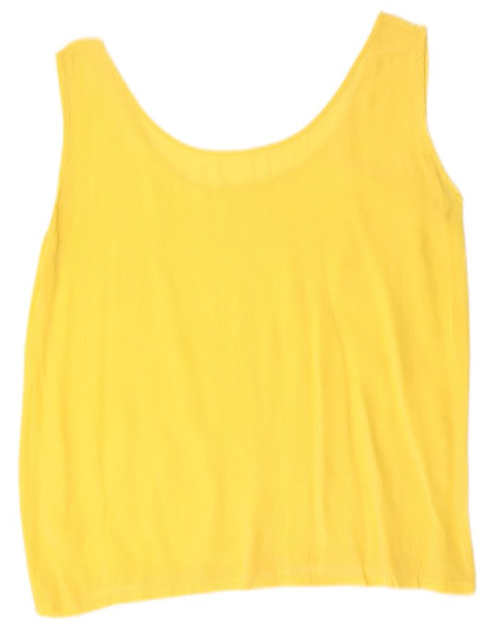 vintage Femme Blouse Sans Manches Top UK 12 Jaune Moyen