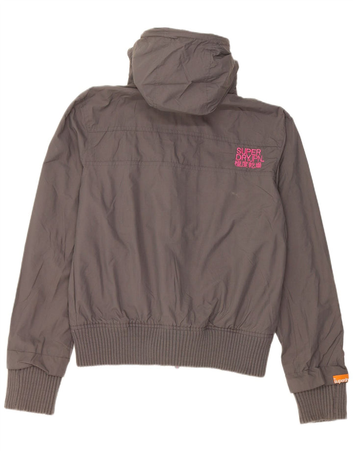 Superdry Veste de pluie à capuche pour femme UK 16 Large Gris Nylon