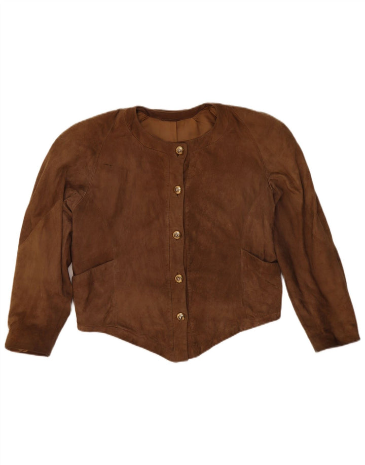 vintage Womens Crop Suede Veste UK 14 Cuir Brun Moyen