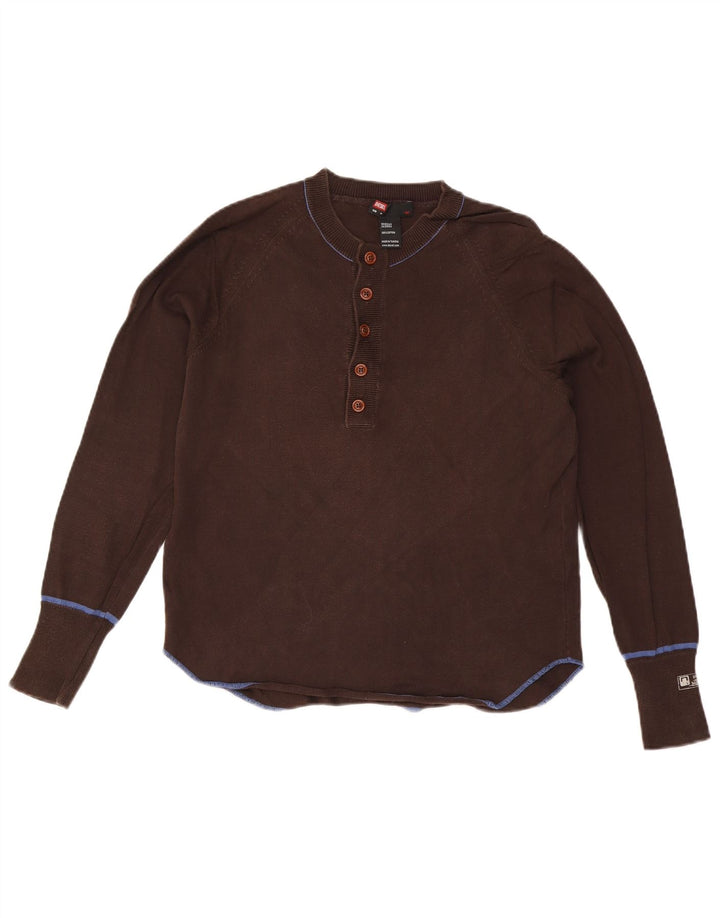 DIESEL Pull col boutonné pour femme UK 14 en coton marron moyen