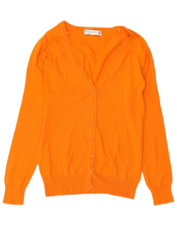 Zara Womens Cardigan Sweater UK 14 Large Orange Coton