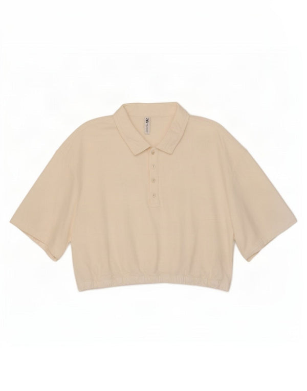 Zara Polo court pour femme UK 16 XL Coton blanc