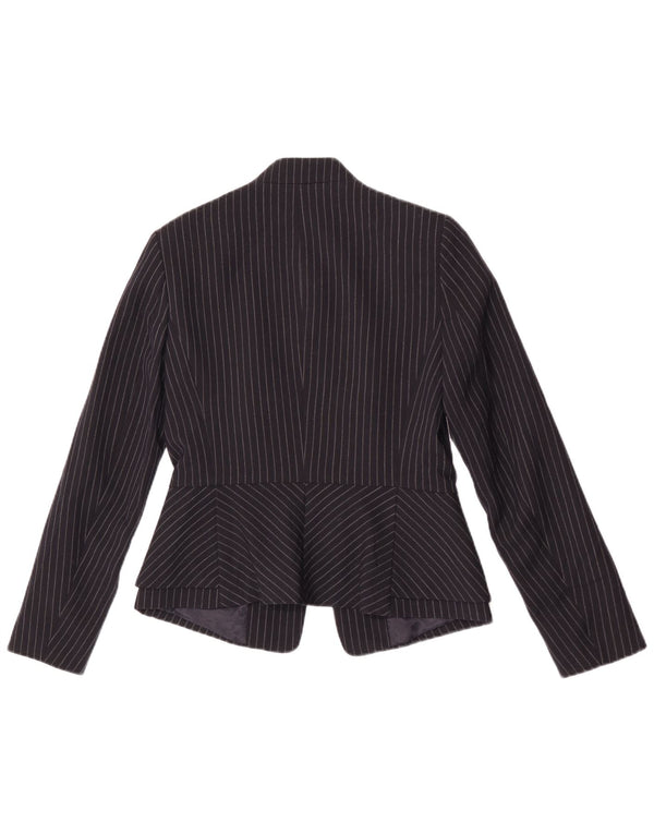 Zara Veste Blazer Ouverte Femme UK 8 Petite Rayure Bleu Marine