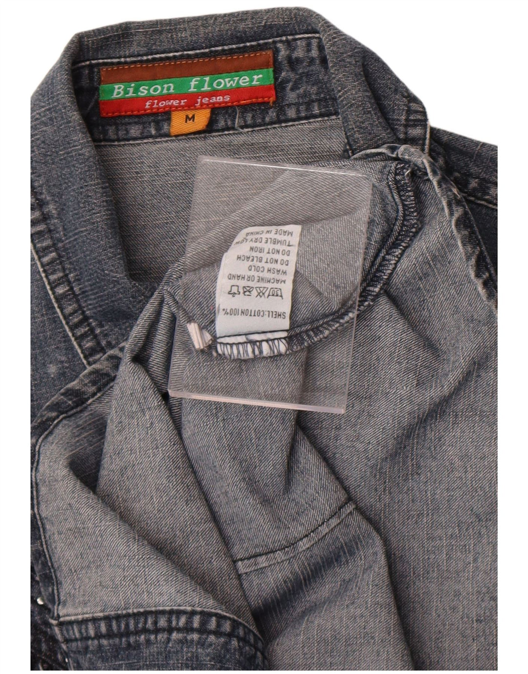 chemise en denim femme vintage UK 14 coton gris moyen