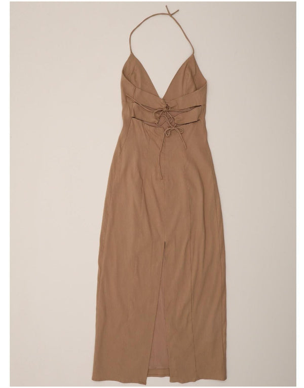 Zara Womens Halter Dress UK 8 Petit Lin Beige