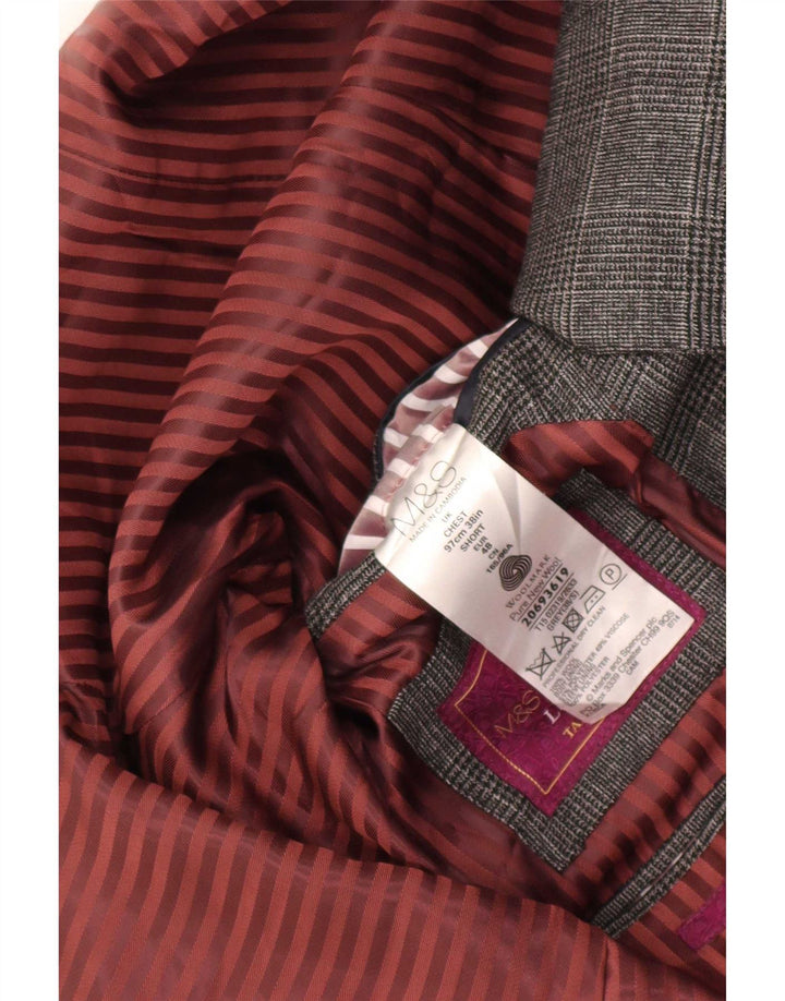Marks & Spencer Veste blazer à 2 boutons pour homme UK 38 en laine à carreaux gris moyen
