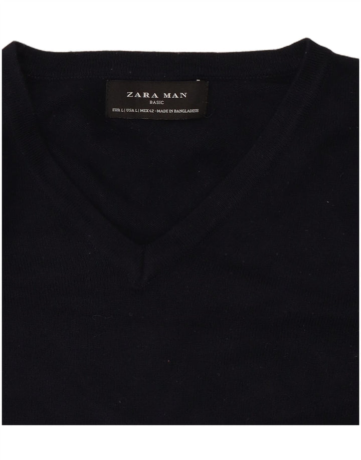 Zara Pull col V pour homme Bleu marine Taille L