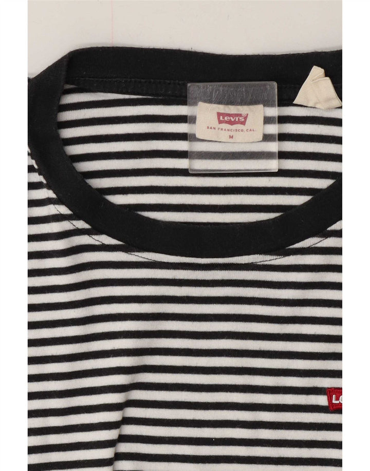 Levi's T-Shirt Femme UK 14 Medium Noir Rayure Fine