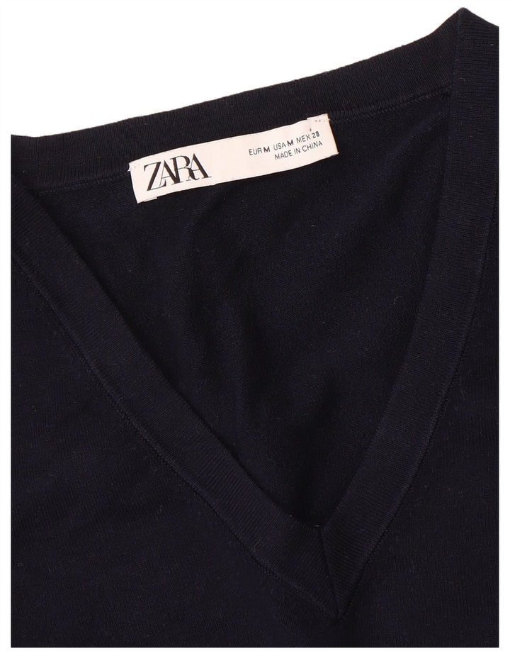 ZARA Pull court à col en V pour femme UK 12 Bleu marine moyen