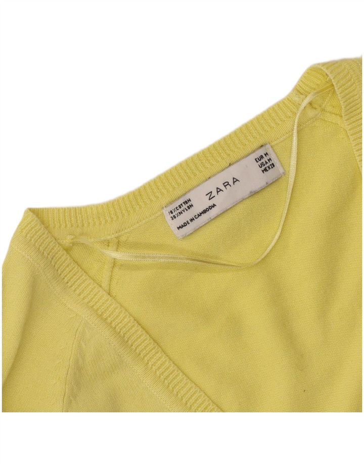 Zara Cardigan Femme Pull UK 12 Coton Jaune Moyen