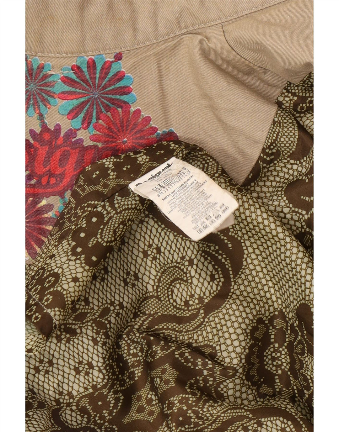 Desigual Trench-Coat Double Boutonnage Femme EU 38 Beige Moyen Floral