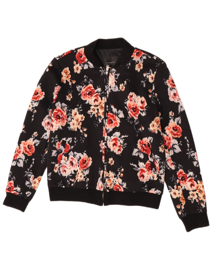 Zara Womens Bomber Jacket UK 12 Medium Noir Floral Polyester