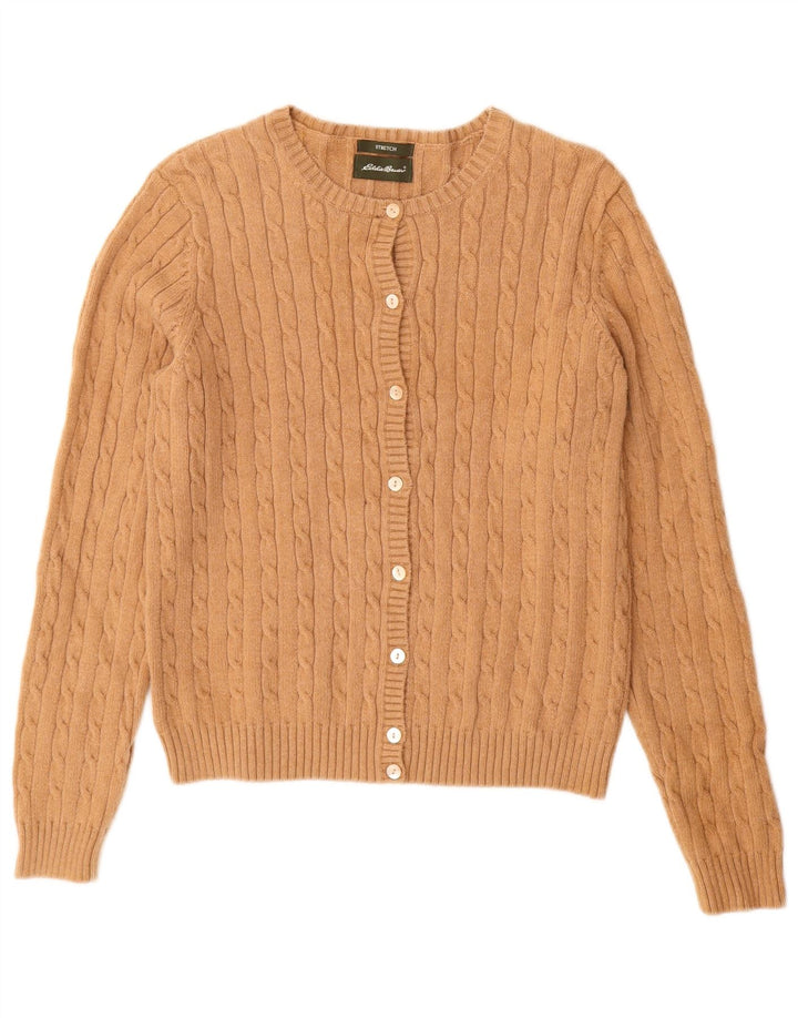 EDDIE BAUER Pull Cardigan Femme UK 12 Coton Beige Moyen