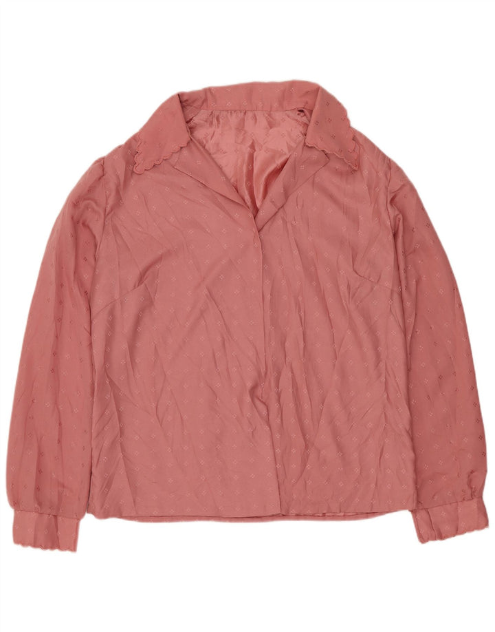 VINTAGE Chemisier Femme Top UK 14 Grand Rose Géométrique