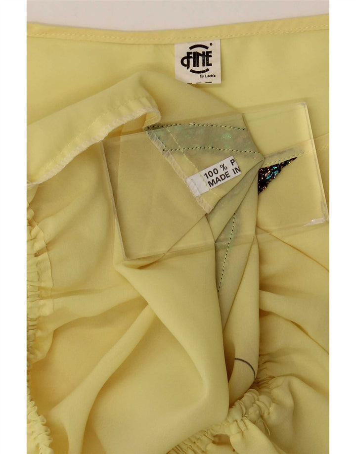vintage Femmes Crop Blouse Top UK 14 Polyester Floral Jaune Moyen