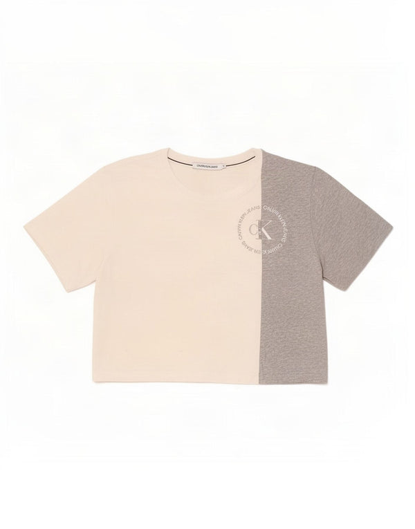 Calvin Klein Jeans T-shirt court pour femme UK 44 Gris moyen Colourblock