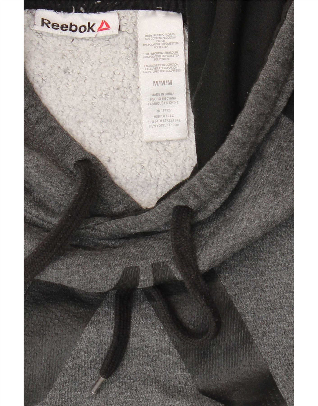 Reebok Pull à Capuche Graphic Homme Gris Moyen Colourblock Cotton