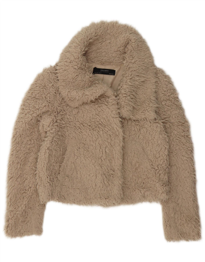 Zara Femmes Surdimensionné Crop Teddy Bear Veste UK 10 Petit Beige Polyester
