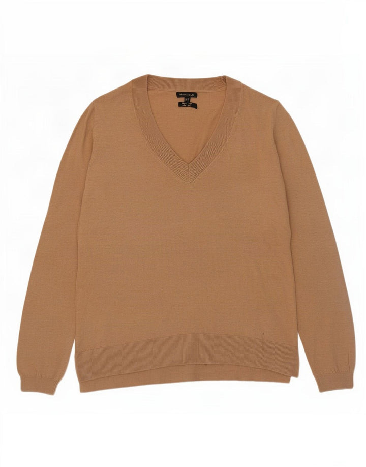 Massimo Dutti Pull col V pour femme UK 12 Laine beige moyen