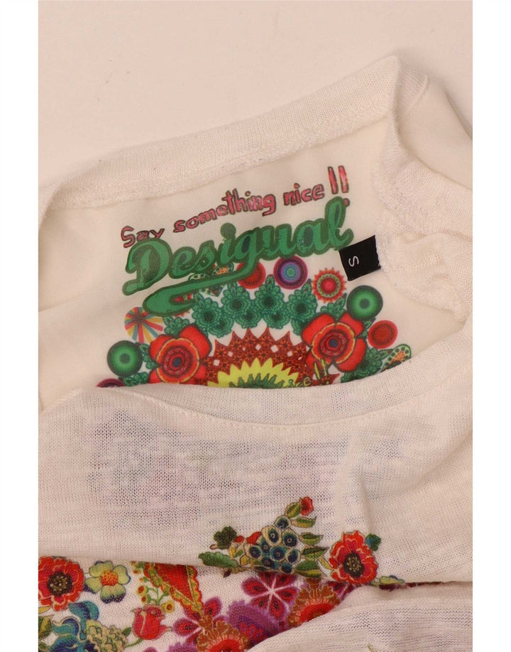 Desigual Tunique graphique pour femme UK 10 Petit motif floral blanc