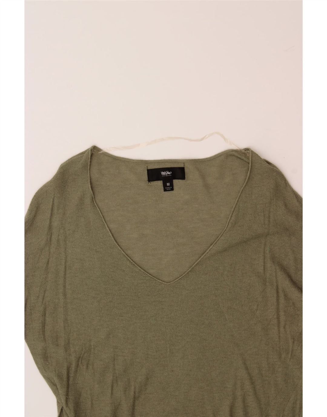 MOSSIMO Womens Longline V-Neck Jumper Sweater UK 14 Medium Green Nylon Vintage Mossimo and Second-Hand Mossimo from Messina Hembry 