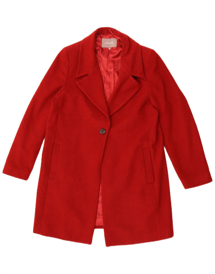 Jaeger Manteau Femme UK 12 Laine Rouge Moyen
