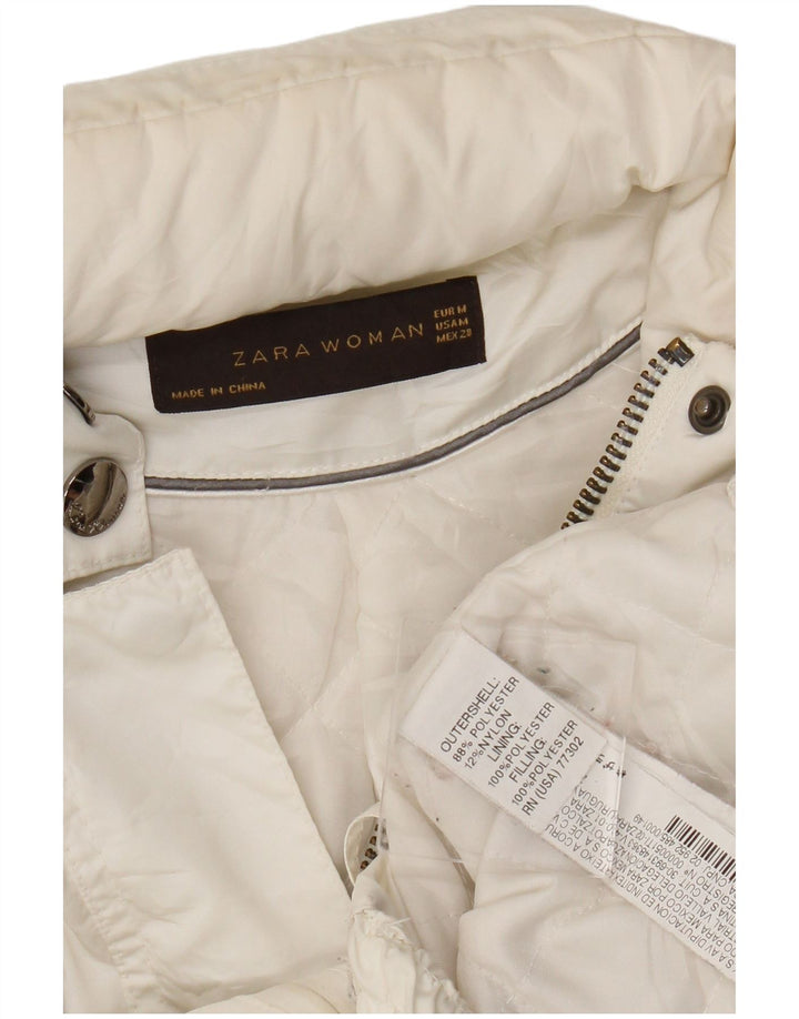 Zara Womens Bomber Jacket UK 12 Medium Blanc Polyester