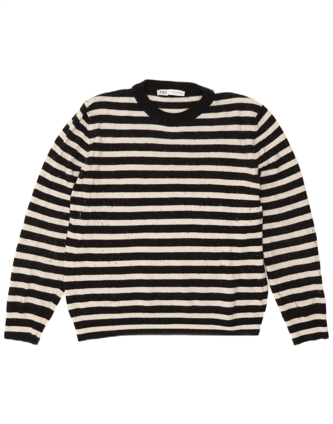 Zara Pull ras du cou pour femme UK 44 en polyamide rayé noir moyen
