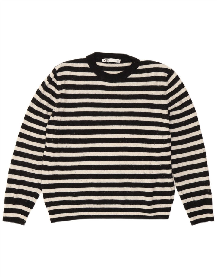 Zara Pull ras du cou pour femme UK 44 en polyamide rayé noir moyen