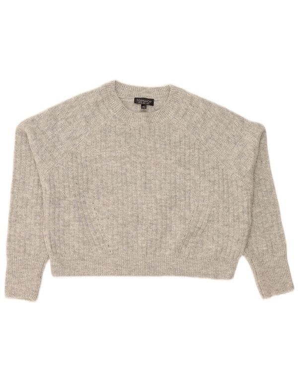 Topshop Pull court à col rond pour femme UK 10 Petit gris moucheté