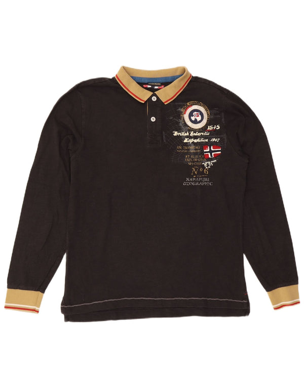 Napapijri Polo de rugby à manches longues pour hommes, grand, noir, colour block